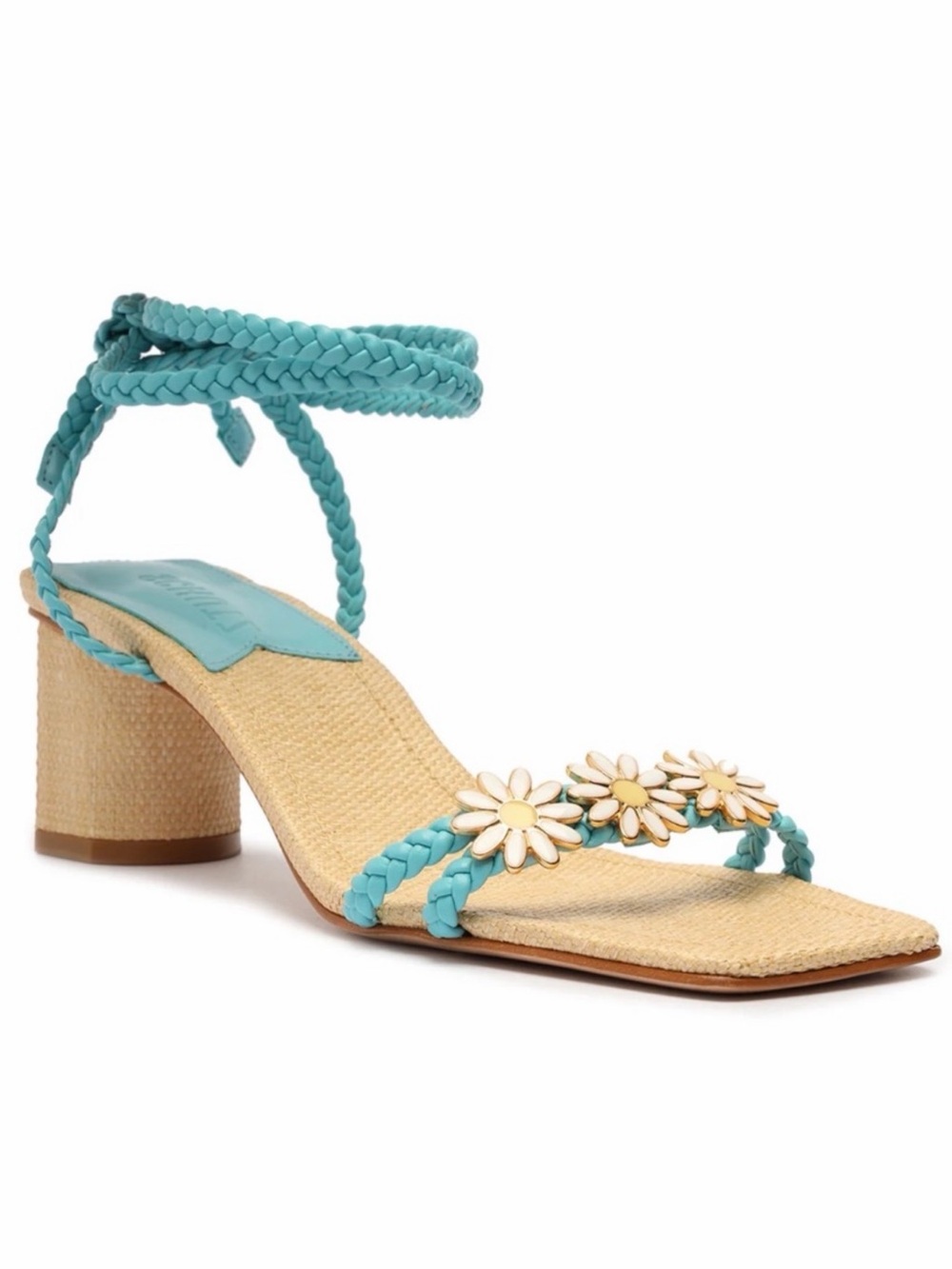 Schutz new flower hina mid block heeled sandals turquoise size W8.5